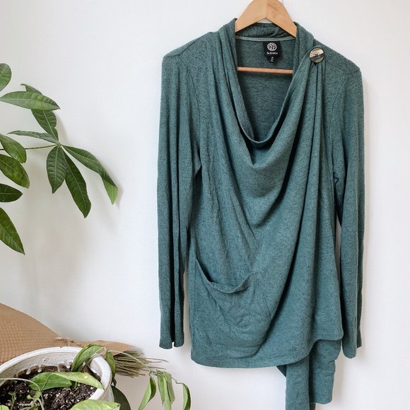 BOBEAU GREEN/BLUE RELAXED CARDIGAN SWEATER WITH CROSS OVER BUTTON - Picture 2 of 3